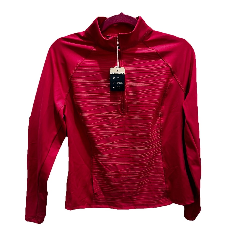 Tommy Bahama Womens Long Sleeve Large Pink‎ Textured Half Zip Active Top NWT